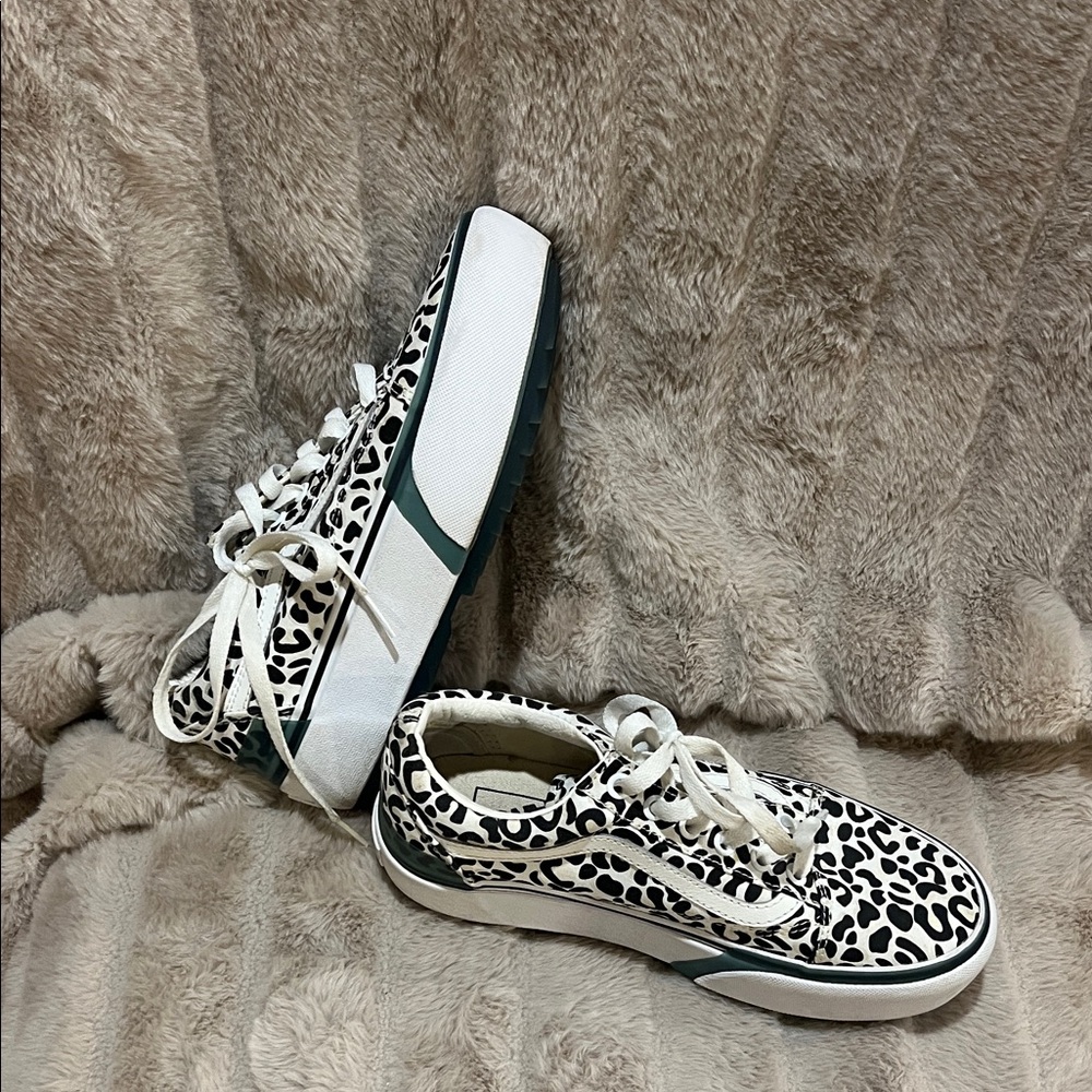Vans Black and White Leopard Print Sneakers